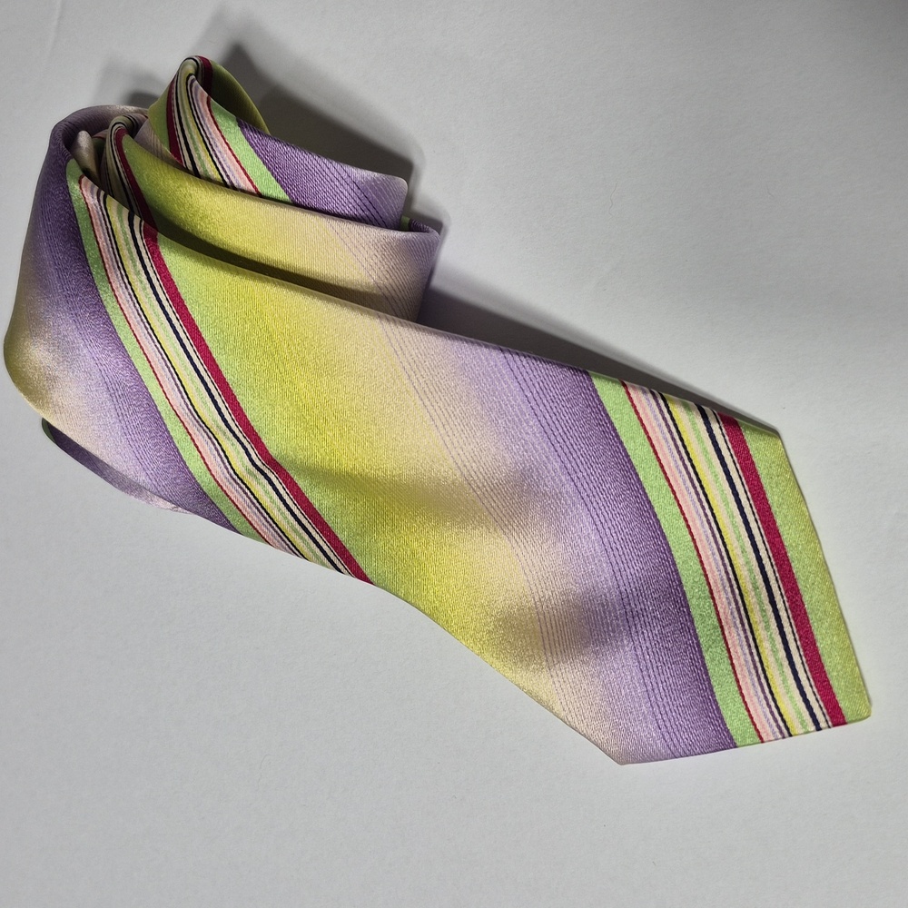 Altea Milano stripe Silk Tie Lime Green/ Purple Made in Italy 🇮🇹
